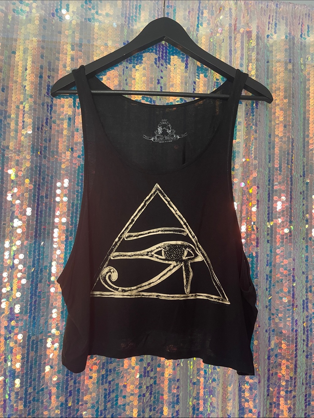 Bear Dance Black Tank Top with Gold Eye of Horus Graphic